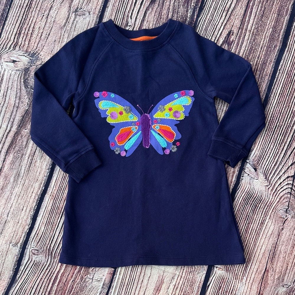 Mini Boden Navy sweatshirt dress with Colorful Butterfly